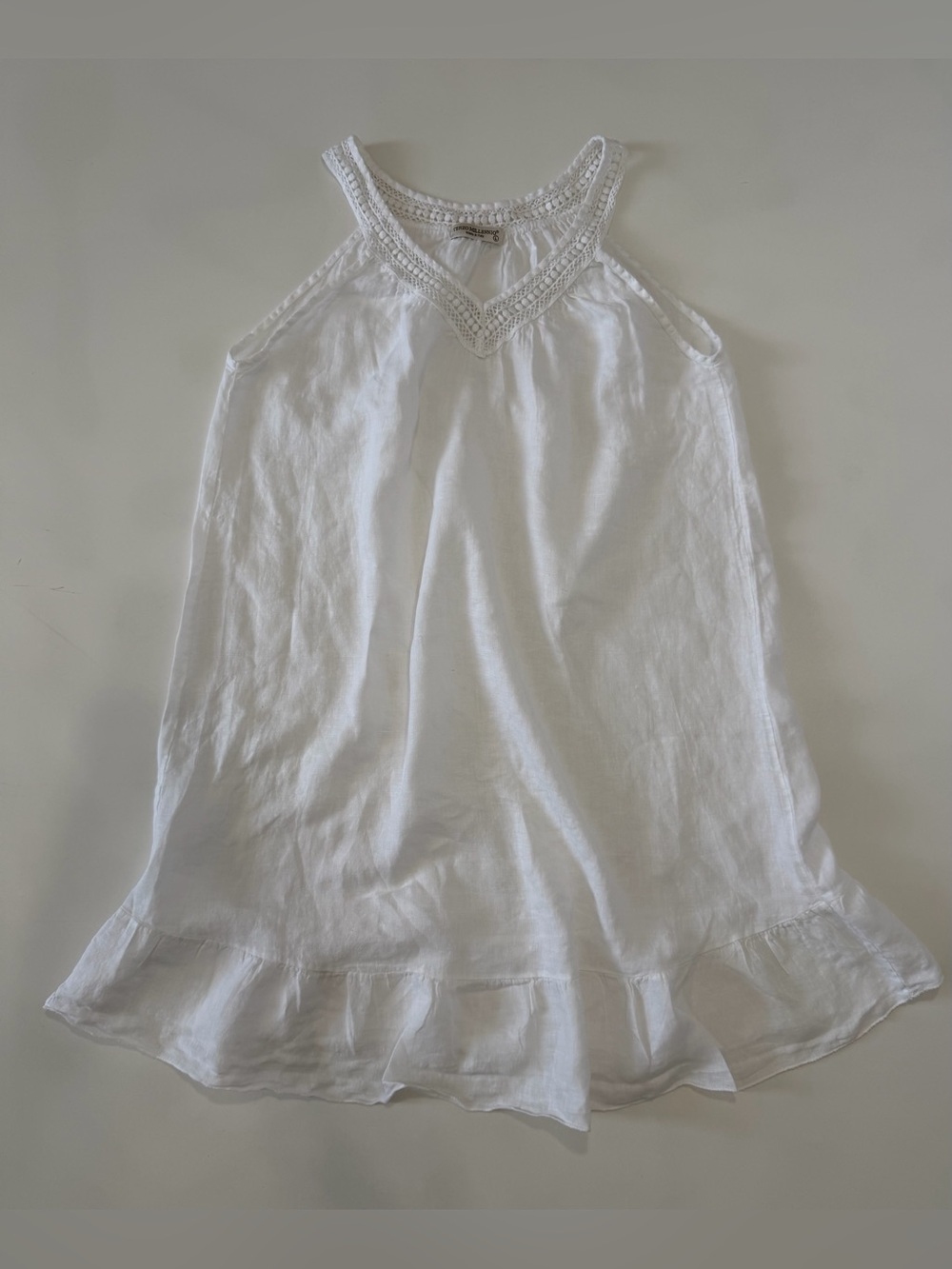 Terzo Millennio White Linen Mini Dress Sleeveless Crochet V-Neckline Large